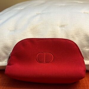 Dior Red Cosmetic Pouch with Embossed 'CD' Logo
